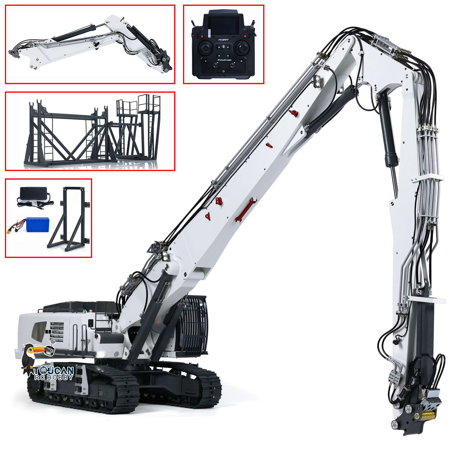 1/14 Hydraulic RC Excavators K970-300 Demolition Machine With Replaceable 2-arm Light Sound Radio Control TOUCAN Digger Toys