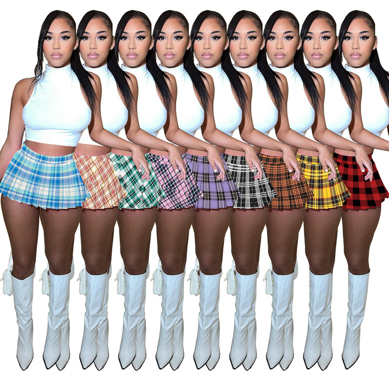 Channel 10 Colors Sexy High Waist Women School Girl Short Plaid Pleated A Line Uniform Mini Skirt