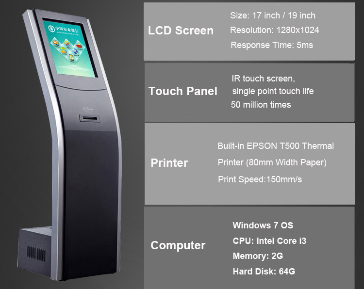 19 Inch Professional Number Ticket Printer Queue Calling System Cold Rolled Steel Queue Management System