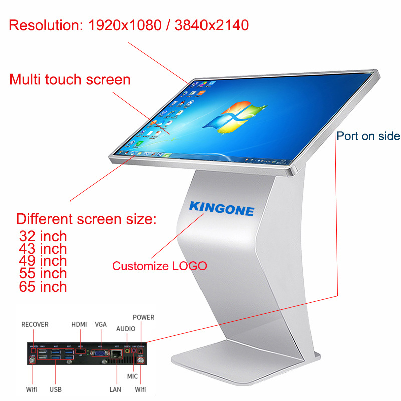 21.5 32 43 55 Inch Floor Standing Smart Interactive LCD Digital Advertising Display Information All In One PC Touch Screen Kiosk