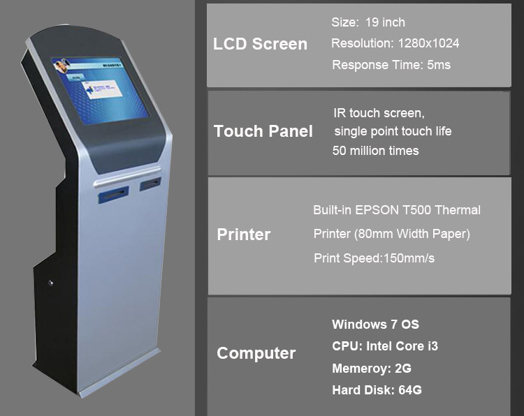 19 Inch Professional Number Ticket Printer Queue Calling System Cold Rolled Steel Queue Management System