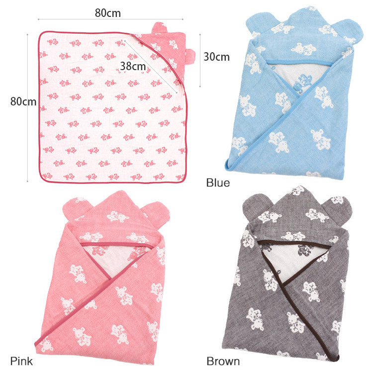 [Wholesale Products] Made in Japan 4-Layered Gauze Baby Swaddle Blanket with Ear 84cm*84cm 100% Cotton Breathable Low MOQ Pink