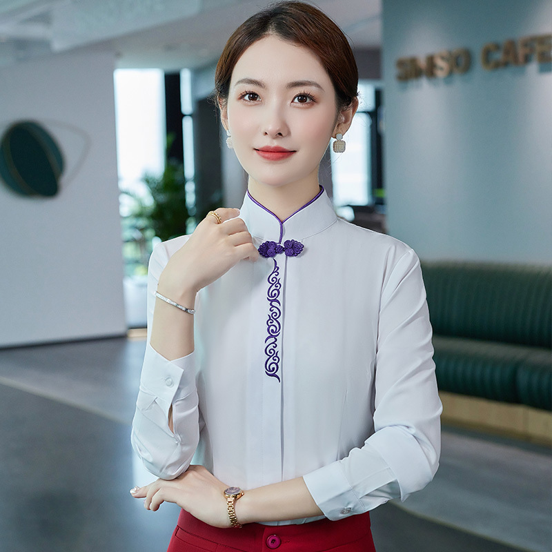 China style embroidery logo Fashion Airline Stewardess Uniform shirt airline pilot uniform