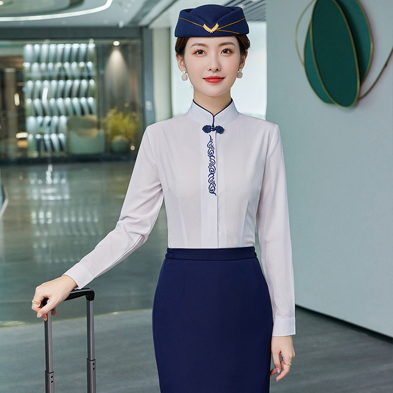 China style embroidery logo Fashion Airline Stewardess Uniform shirt airline pilot uniform