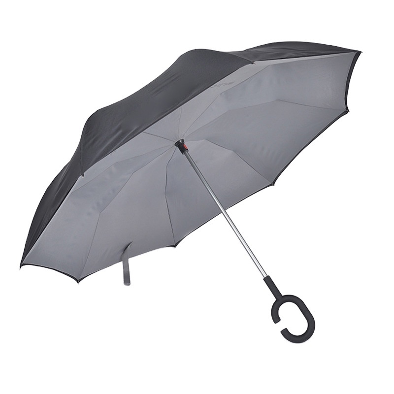 2021 Hot Selling New Products Stock Custom Double Layer Inside Out C Shape Handle inverted Reverse Umbrella with logo prints