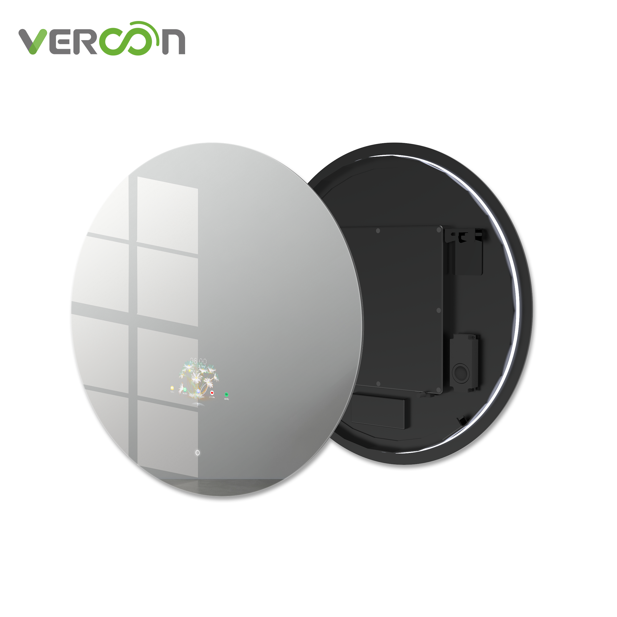 Vercon sell well  Back lit Smart Bathroom Mirror TV with Touchscreen, Android 11, Waterproof & Anti-fog,Adjustable LED lighting