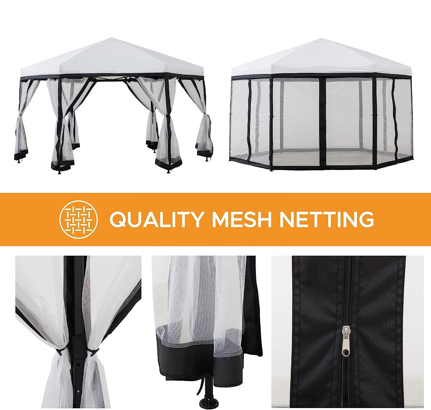 Portable Canopy Tent 11x11 ft. Outdoor Hexagon Steel Frame Soft Top Pop Up Gazebo pagoda tent black