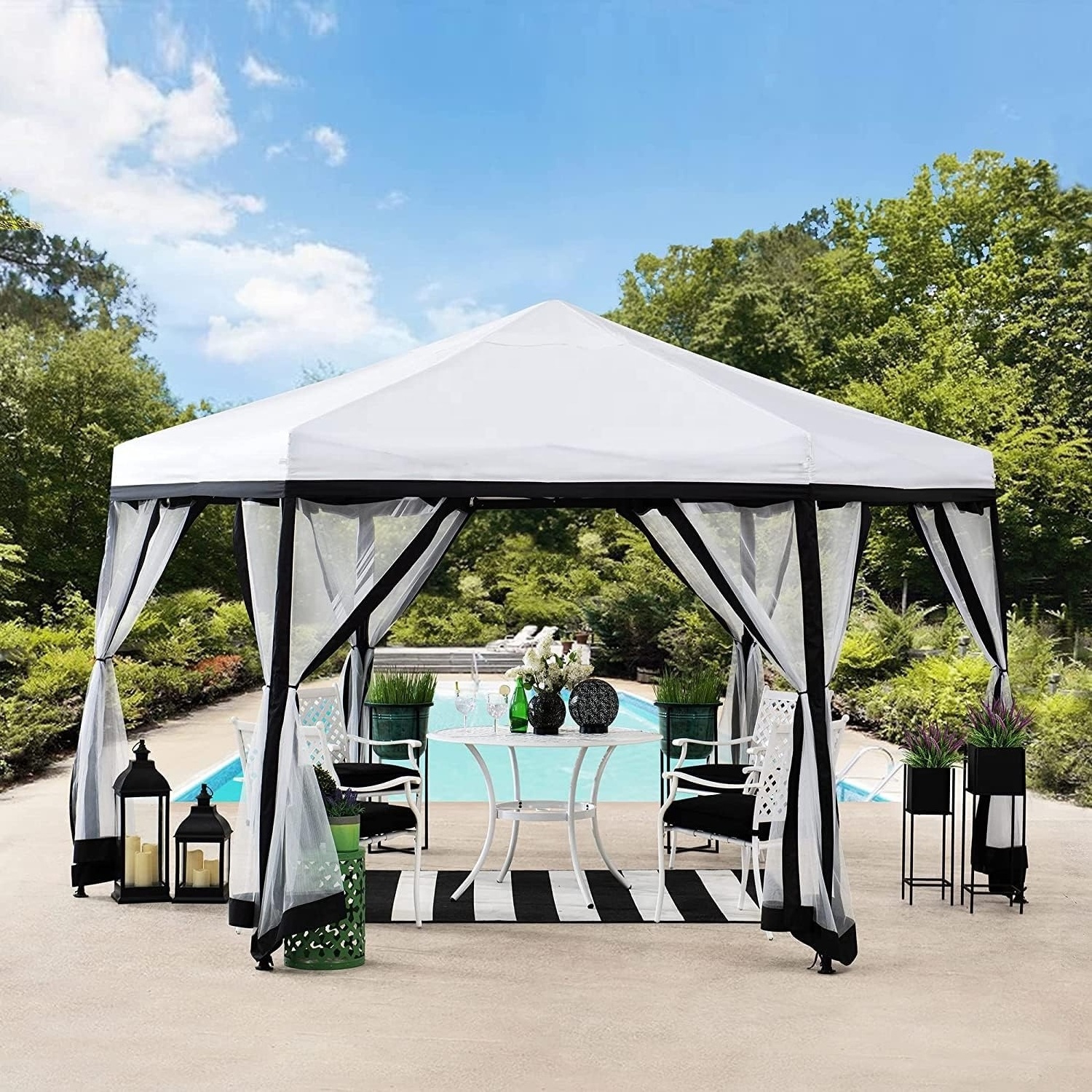 Portable Canopy Tent 11x11 ft. Outdoor Hexagon Steel Frame Soft Top Pop Up Gazebo pagoda tent black