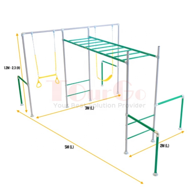 Ninja Training kids backyard playground swing sets metal monkey bars for Sale