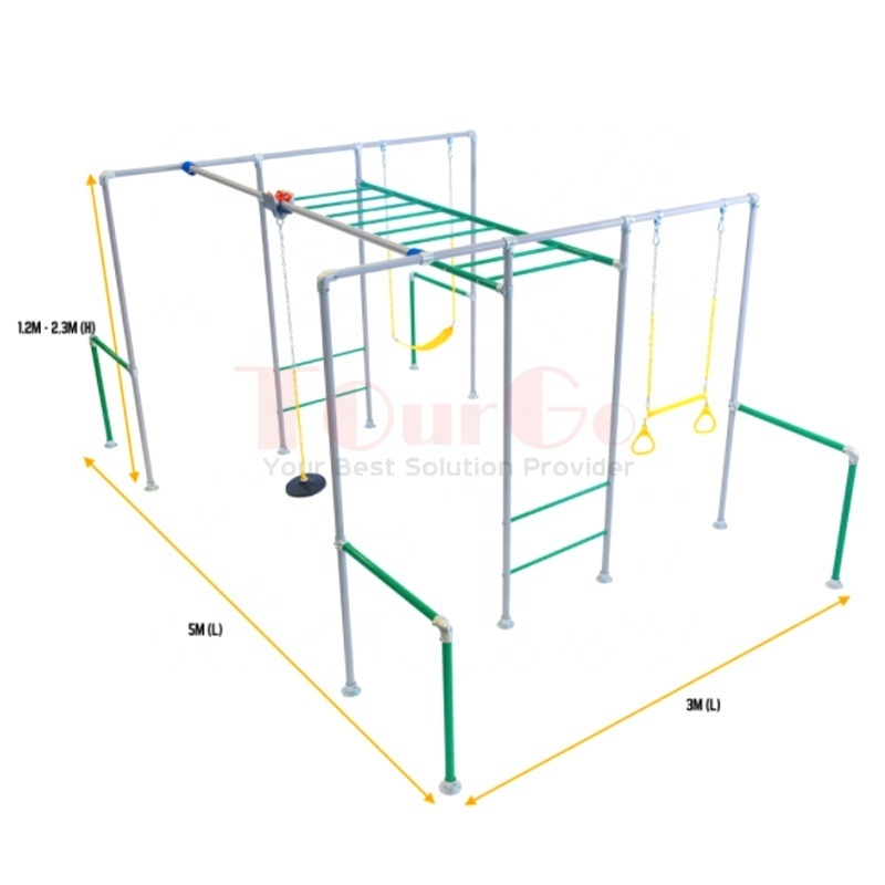 Ninja Training kids backyard playground swing sets metal monkey bars for Sale