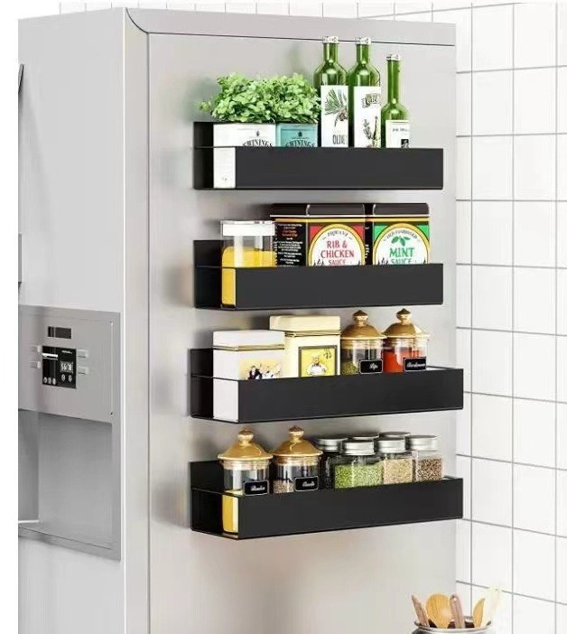 New Design Moveable Steel Wall Mounted Kitchen Spice Rack Shelves Self Magnetic Storage Organizer Holder Rack For Refrigerator