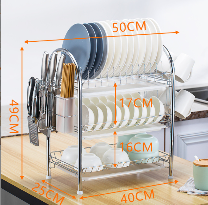 2024 Creative Products New 2 Tier 3 Tier Kitchen Plate Rack Dish Metal Dish Drainer Drying Rack Utensils Double Tiers Dish Rack