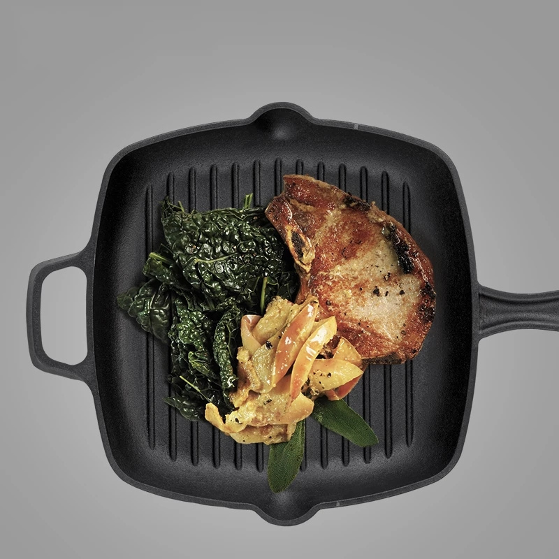 Mini 28cm Cast Iron Grill Pan Uncoated Striped Kitchen Meat Wok Egg Pan Non Stick Steak Frying Pan For Various Stoves