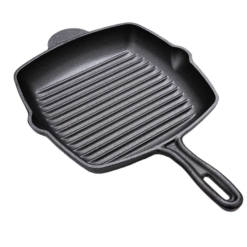 Mini 28cm Cast Iron Grill Pan Uncoated Striped Kitchen Meat Wok Egg Pan Non Stick Steak Frying Pan For Various Stoves