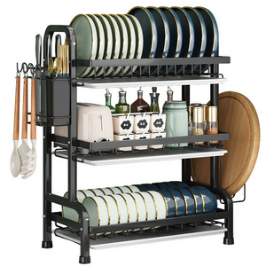 Kitchen Countertop 2/3 layer Chopsticks Tableware Plate Knife Chopping Block Metal Storage Rack Dish Drying Rack