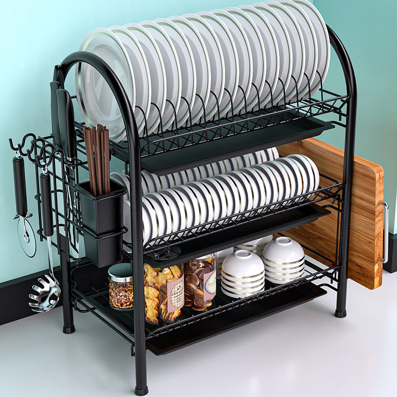 2024 Creative Products New 2 Tier 3 Tier Kitchen Plate Rack Dish Metal Dish Drainer Drying Rack Utensils Double Tiers Dish Rack