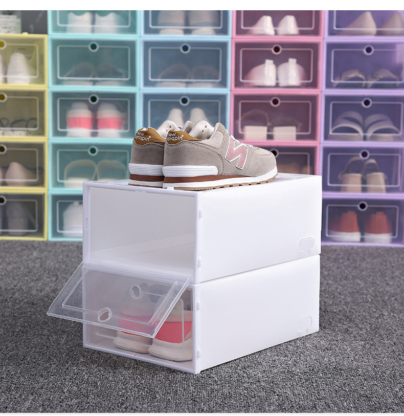 Wholesale retail plastic storage box Foldable Shoes container Display Case Shoe box Organizer with custom logo