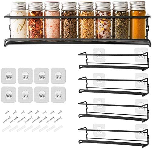 Amz 2024 New Punch-free Wall Metal Mount Tiered Hanging Shelf kitchen Cabinet Metal Spice Rack Organizer For Mason Jar