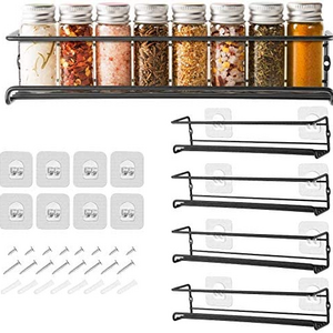 Amz 2024 New Punch-free Wall Metal Mount Tiered Hanging Shelf kitchen Cabinet Metal Spice Rack Organizer For Mason Jar