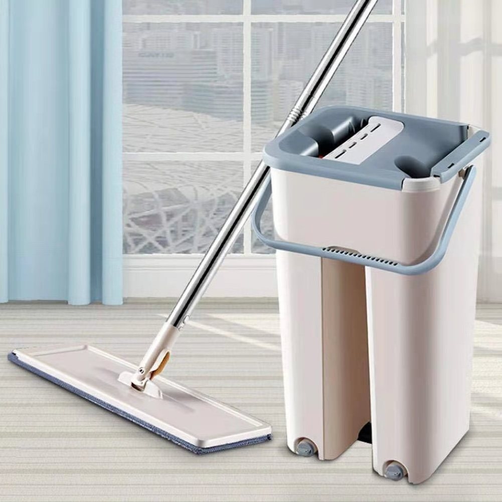 Hand Free Easy Use Self-washed Magic Flat Mop Stainless Steel Mop Stick 360 Rotating Magic Scratch CLeaning Mop With Bucket