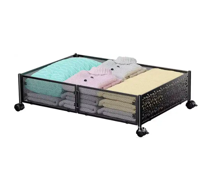 2024 Creative Metal Under Bed Storage Organizer Rack Large Clothes Toy Shoe Organizer Under Bed Storage Container With Wheels