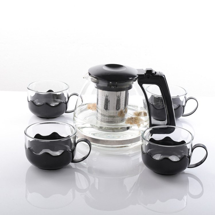 NEW Novelty Items 5 pcs Heat Resistant Glass Kettle Teapot Cup Sets Round Transparent Coffee Teapot With Stainless Steel Filter