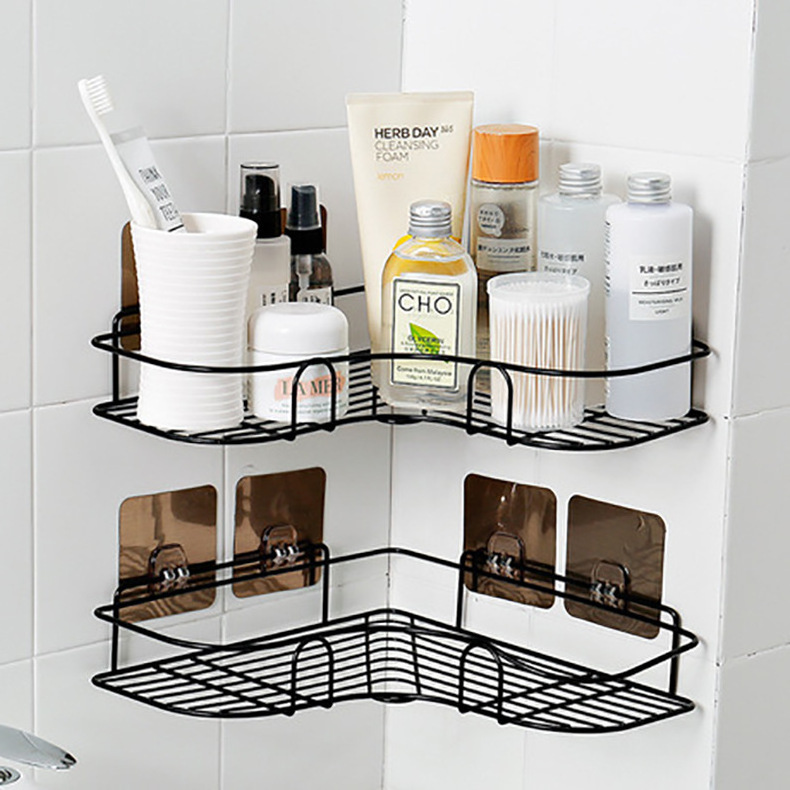 Kitchen organizer Bathroom Triangle storage rack No punching wall mount Bathroom shower Metal Corner rack shelf for Home