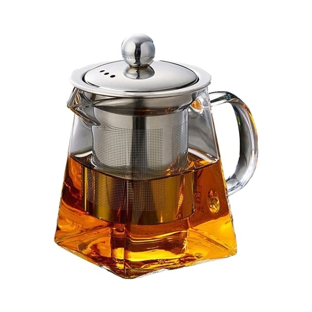 New Chinese Modern Clear Filter Teapot Borosilicate Glass Square Tea Pot & Kettles With Stainless Infuser Milk Juice Container