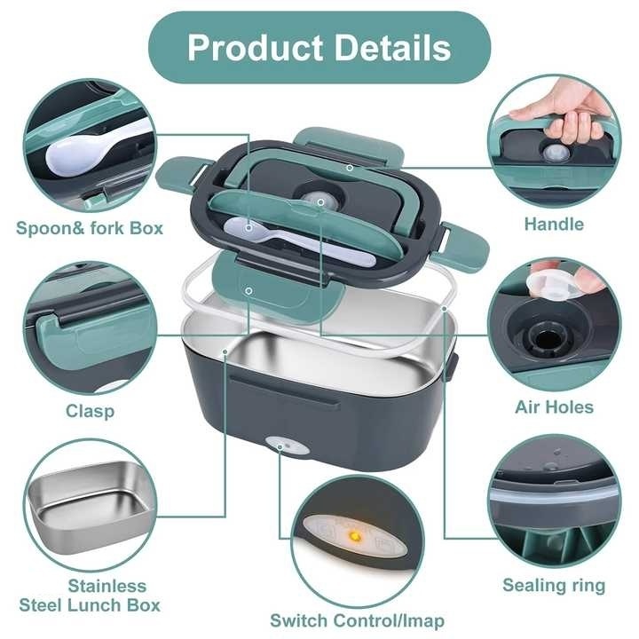 Custom logo 220V/110V outdoor Portable LeakProof Stainless steel Bento lunch box Stainless steel Electric food warmer Lunch Box