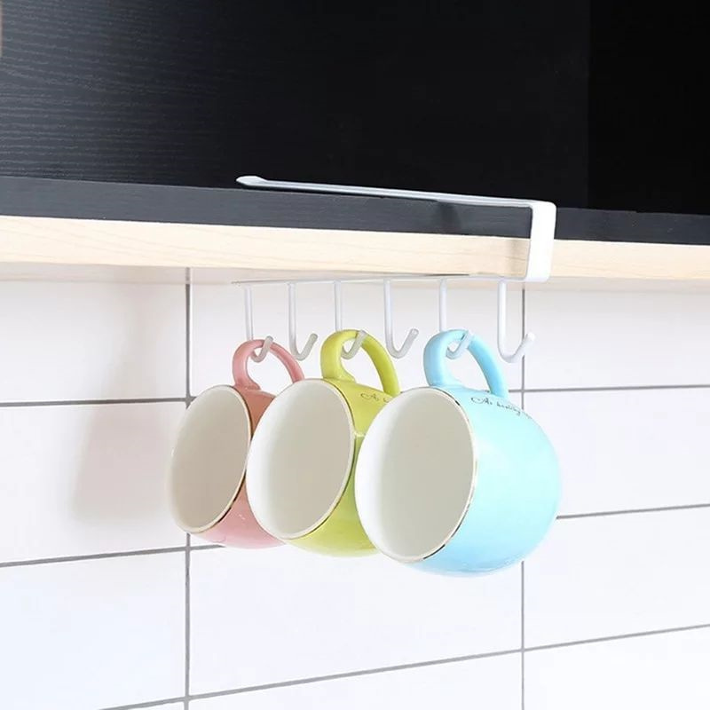 Cabinet 6 hooks Simple Cupboard Cup Bowl Hanging Shelf Holder kitchen black metal wall hook hanger kitchen storage organization