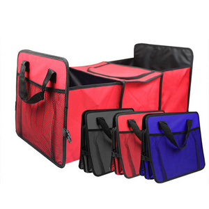 Fabric Car Folding Storage Organizer 3 Compartments Collapsible Oxford Cloth Car Trunk Organizer Bag With Cooler Bag