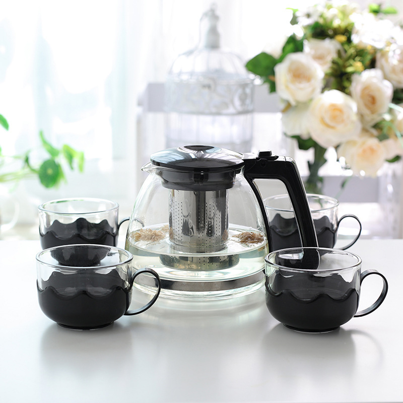 NEW Novelty Items 5 pcs Heat Resistant Glass Kettle Teapot Cup Sets Round Transparent Coffee Teapot With Stainless Steel Filter