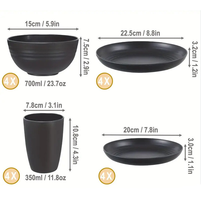 AMZ Creative Product 2024 Kitchen Dinnerware Dinner Plate Restaurant Party wheat straw Plastic cups Plates and Bowls set