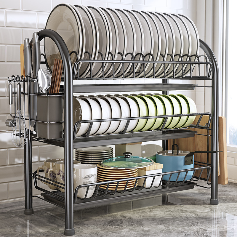 2024 Creative Products New 2 Tier 3 Tier Kitchen Plate Rack Dish Metal Dish Drainer Drying Rack Utensils Double Tiers Dish Rack