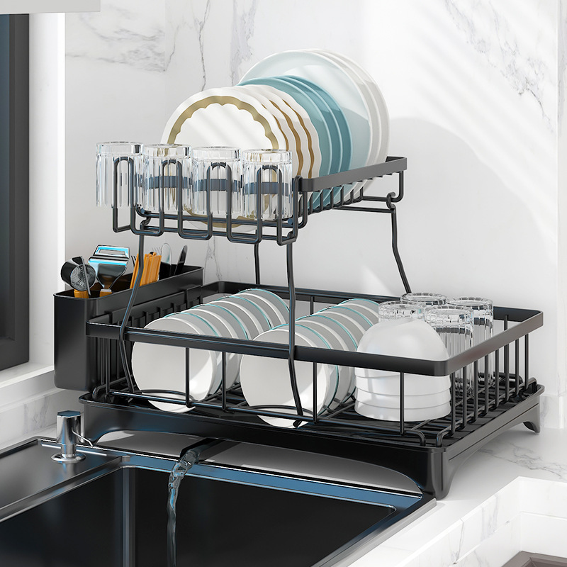 Creative Products 2024 New 2 Tier Kitchen Metal Racks Adjustable Dish Drainer Rack Dish Drying Storage Holder