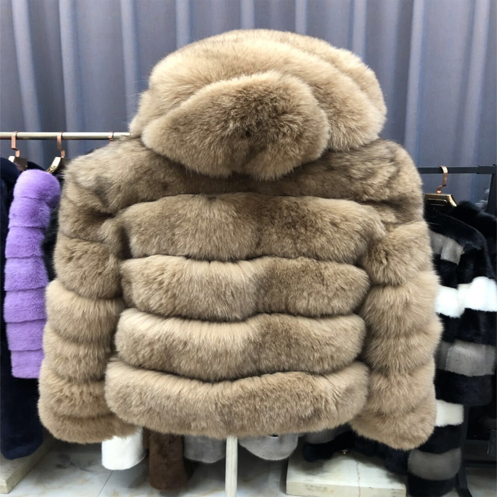 New winter warm clothes ladies fox fur oversize hoodie jacket quilted thicken overcoat Fox fur coat for women for women