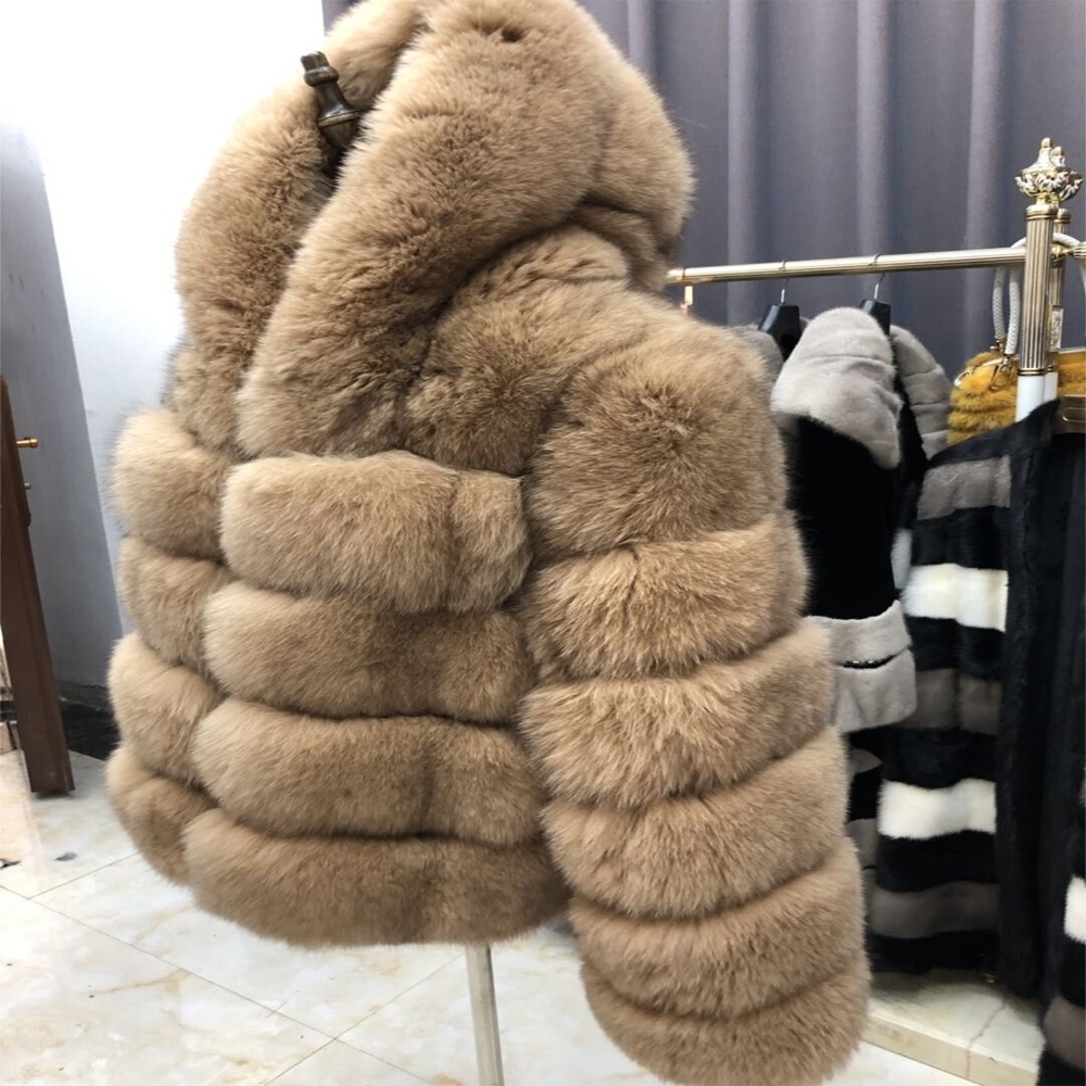 New winter warm clothes ladies fox fur oversize hoodie jacket quilted thicken overcoat Fox fur coat for women for women