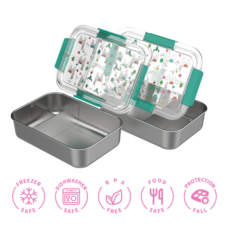 Leak -Proof Metal Buckle Divider Stainless Steel Sandwich Snack Food Container Bento Kids Lunch Box