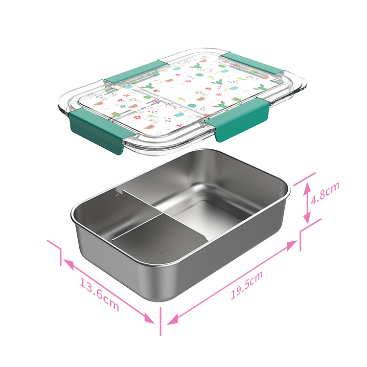 Leak -Proof Metal Buckle Divider Stainless Steel Sandwich Snack Food Container Bento Kids Lunch Box