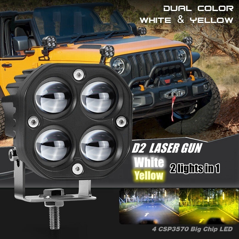 Laser Gun LED D4 Motor Mobil Sorot 40Watt Laser gun Truck Kuning 12V 24V 3 Inch Led Work Light for 4x4 Offroad Tractors