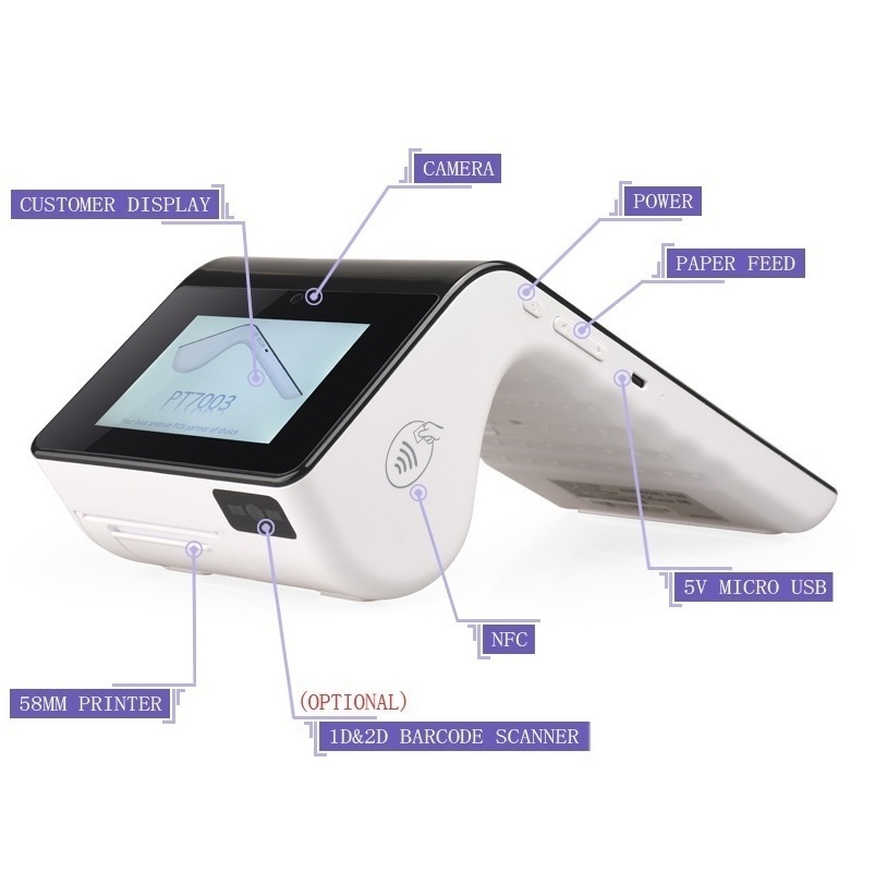 Android Mobile POS handheld system all in one Point of sale machine manufacturer barcode printer and reader