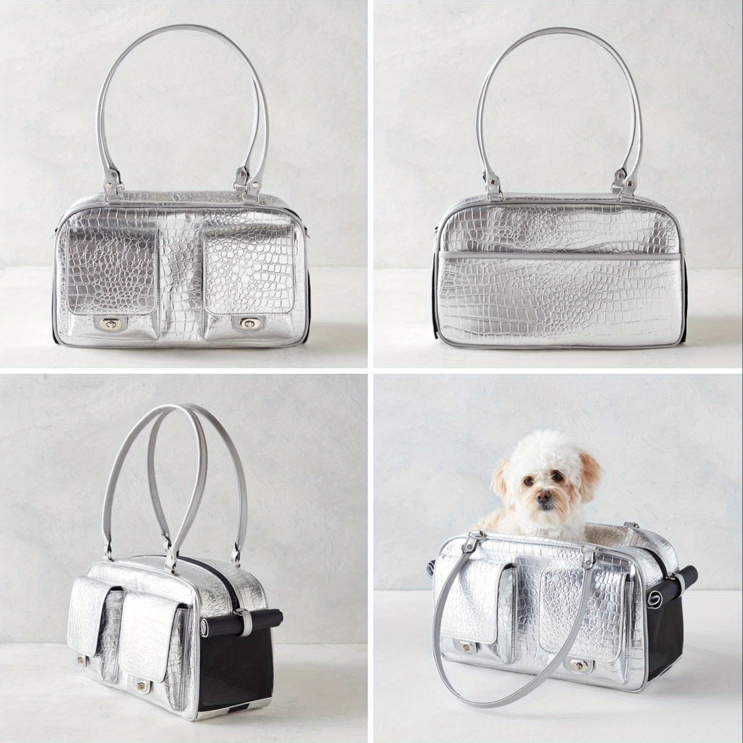 Luxury Leather Dog Cat Carrier Fashion Bag For Small Dogs With Large Pockets Foldable Premium PU Leather Dog Purse