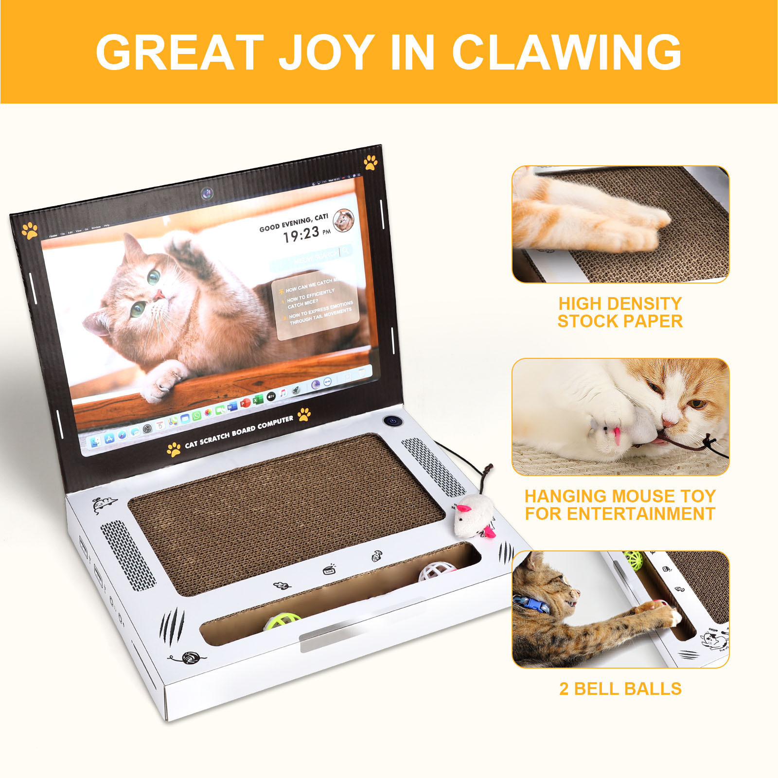 Laptop Scratch Pad Cat Scratch Laptop Cat Scratcher Laptop With Fluffy 'Mouse' Interactive Cat Toys