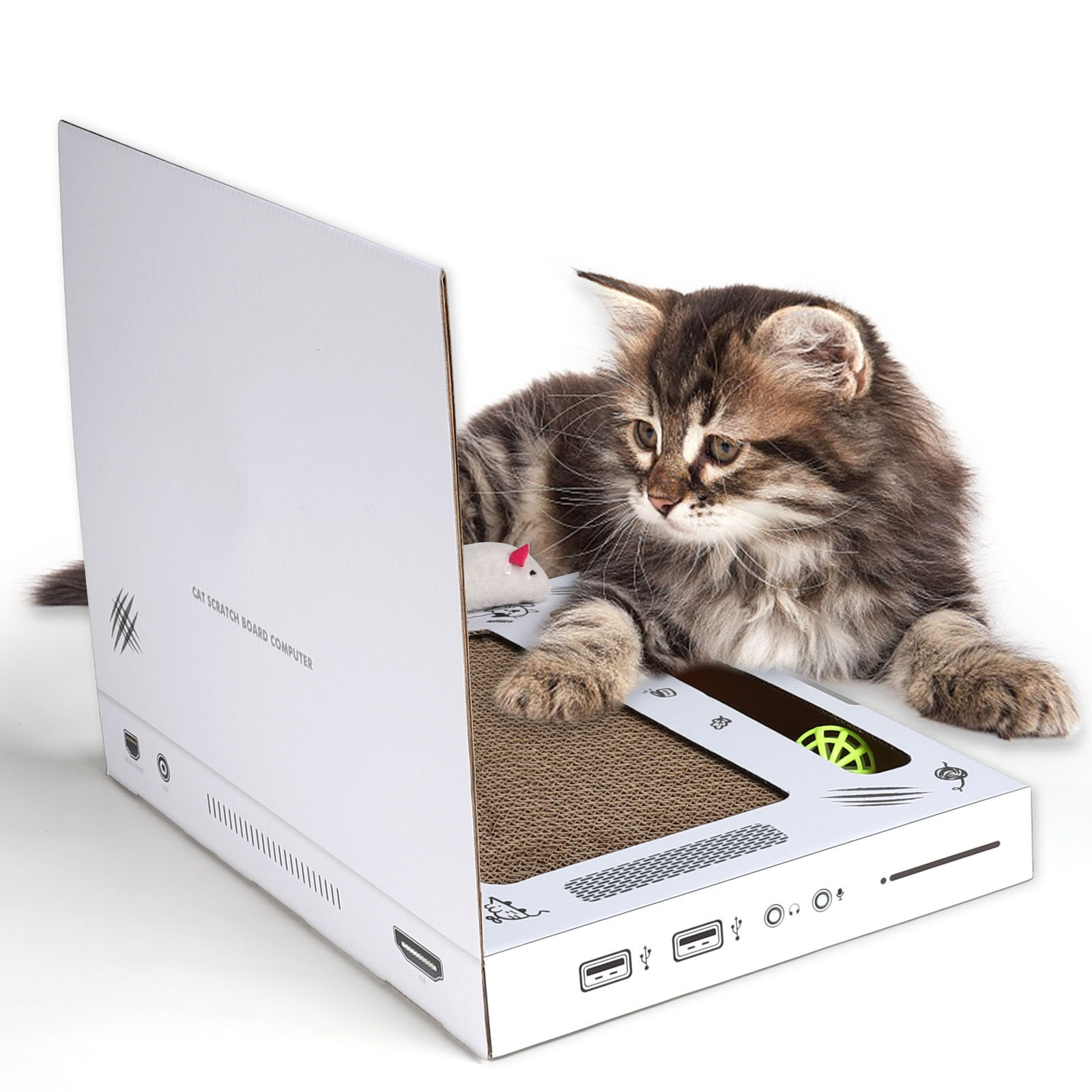 Laptop Scratch Pad Cat Scratch Laptop Cat Scratcher Laptop With Fluffy 'Mouse' Interactive Cat Toys