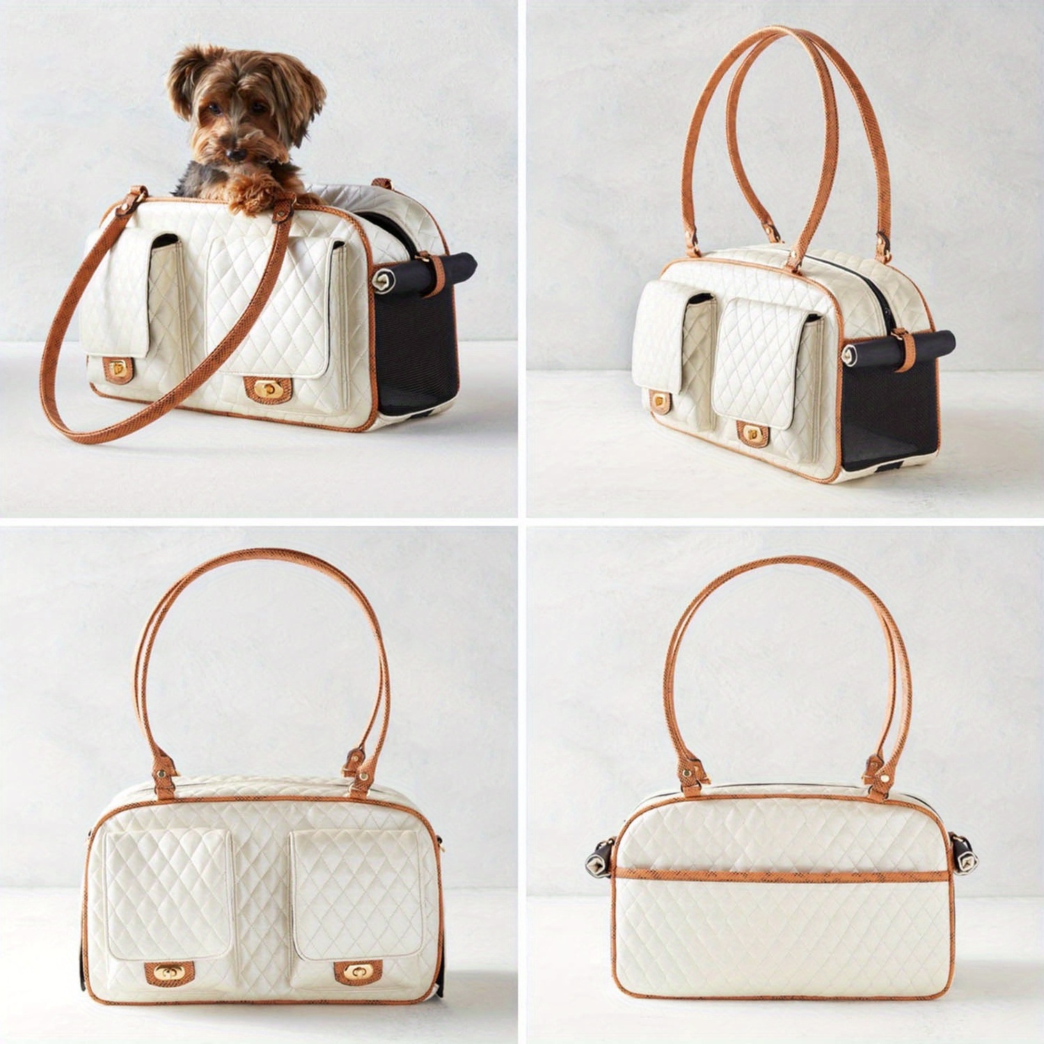 Foldable Premium PU Leather Dog Purse, Portable Tote Bag Carrier Fashion Dog Carrier Airline Approved For Safe Transport