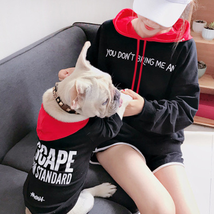 Matching dog hoodie and owner set cotton small dog and puppy hoddie outdoor pet pullover twinning dog owner outfit