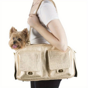 Luxury Leather Dog Cat Carrier Fashion Bag For Small Dogs With Large Pockets Foldable Premium PU Leather Dog Purse