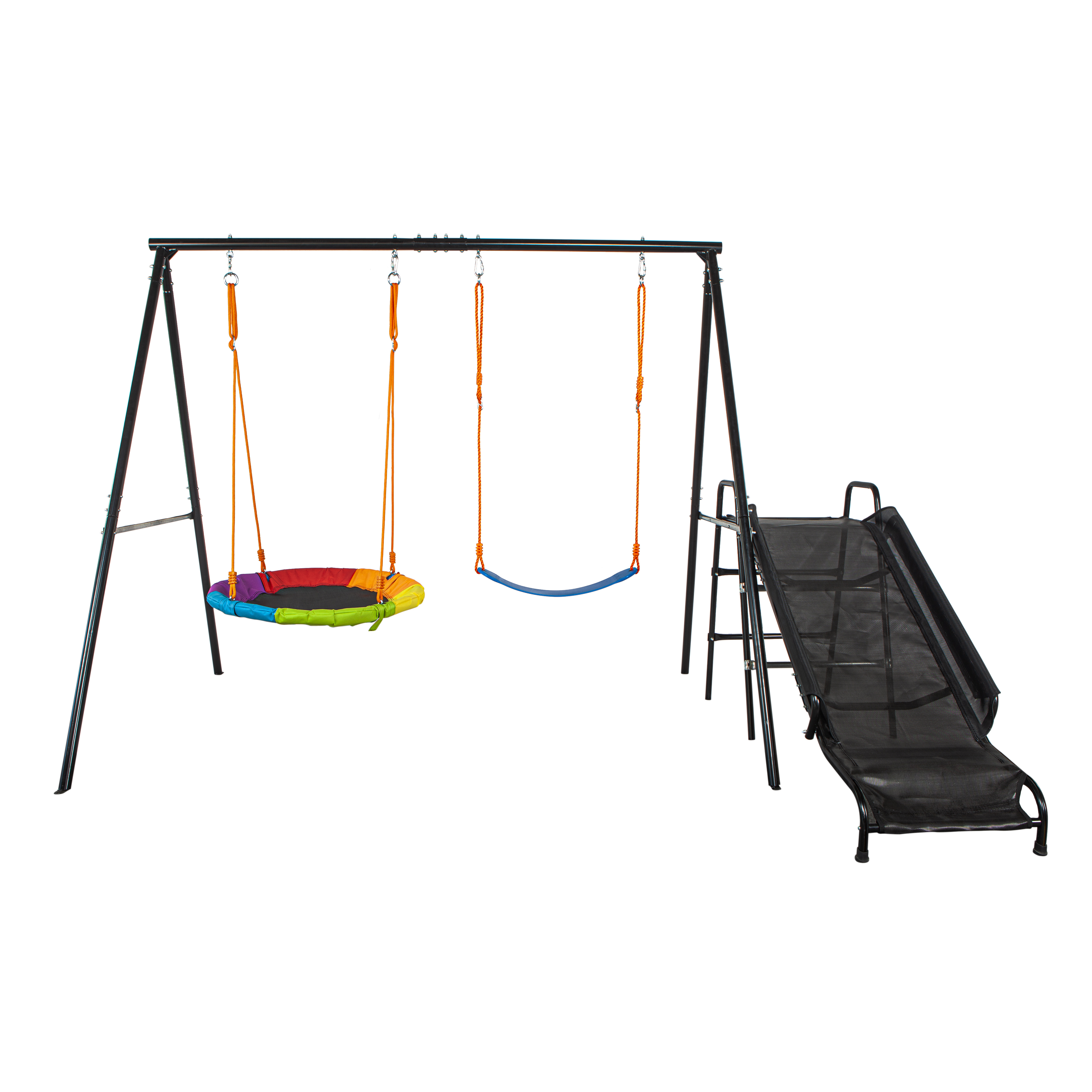 Outdoor Metal Swing Playground Children's Two Functional Swing Set For Kids With Slider Play Equipment