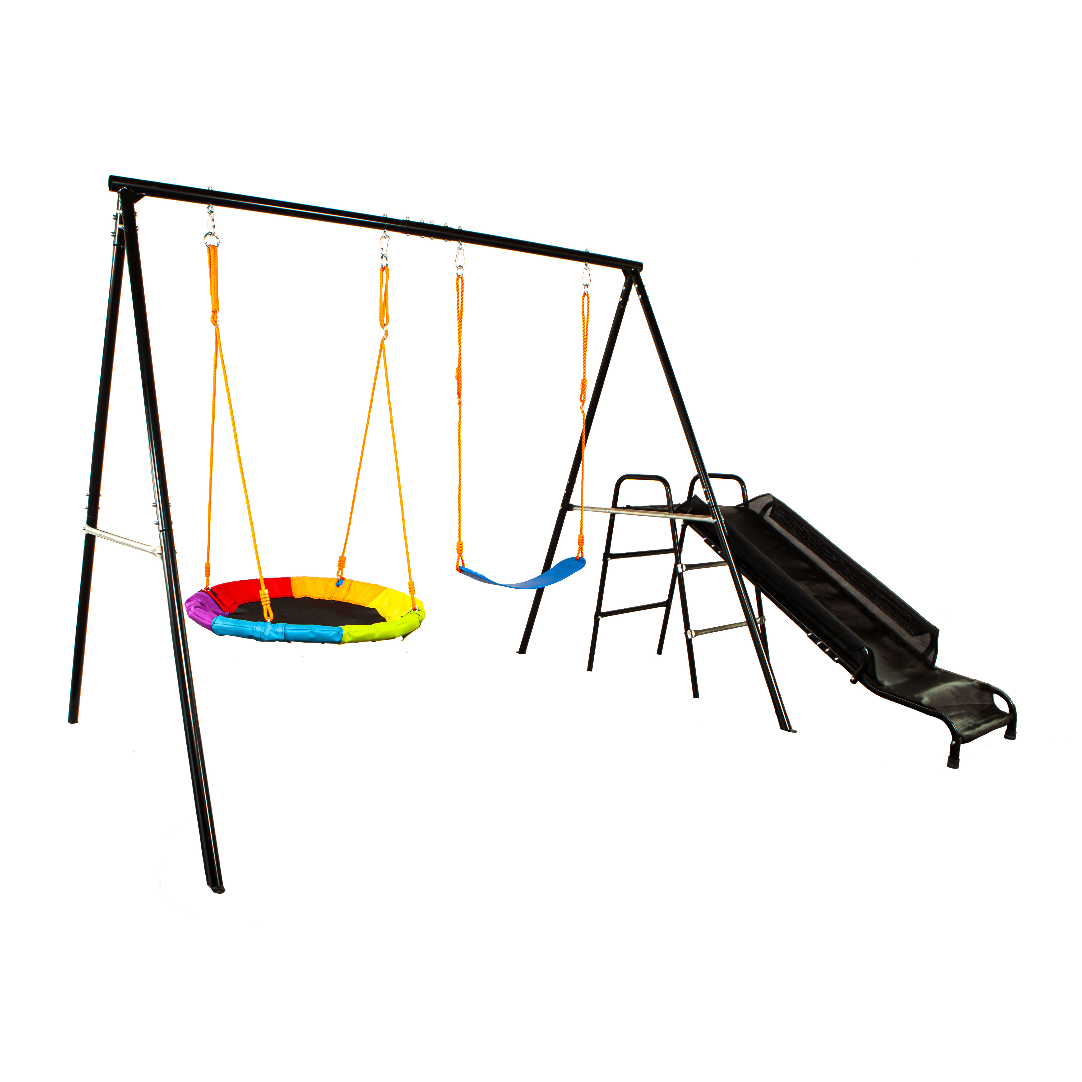 Outdoor Metal Swing Playground Children's Two Functional Swing Set For Kids With Slider Play Equipment