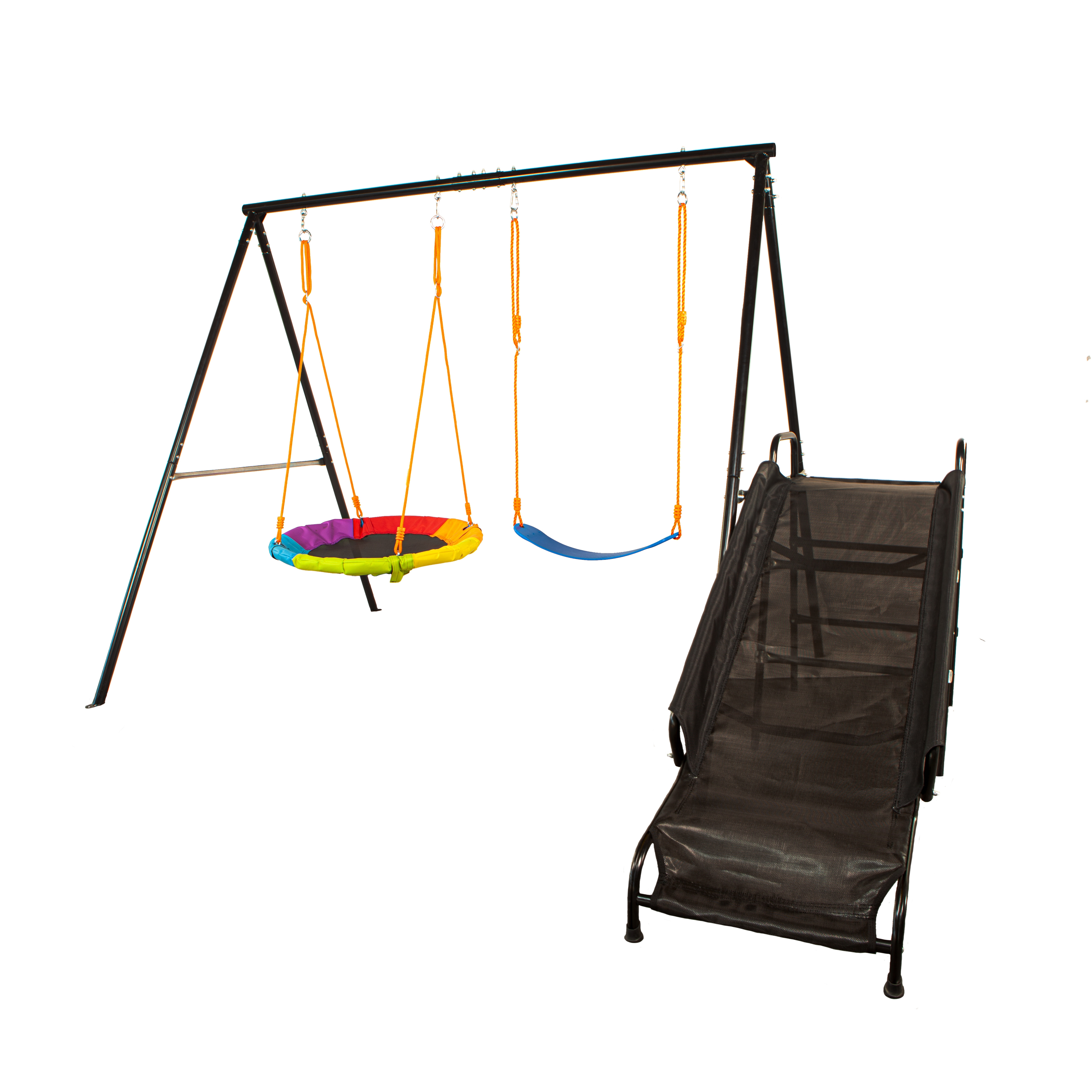 Outdoor Metal Swing Playground Children's Two Functional Swing Set For Kids With Slider Play Equipment